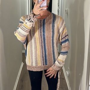 Altar’d State multicolored rainbow striped long sleeve sweater w wrist ties